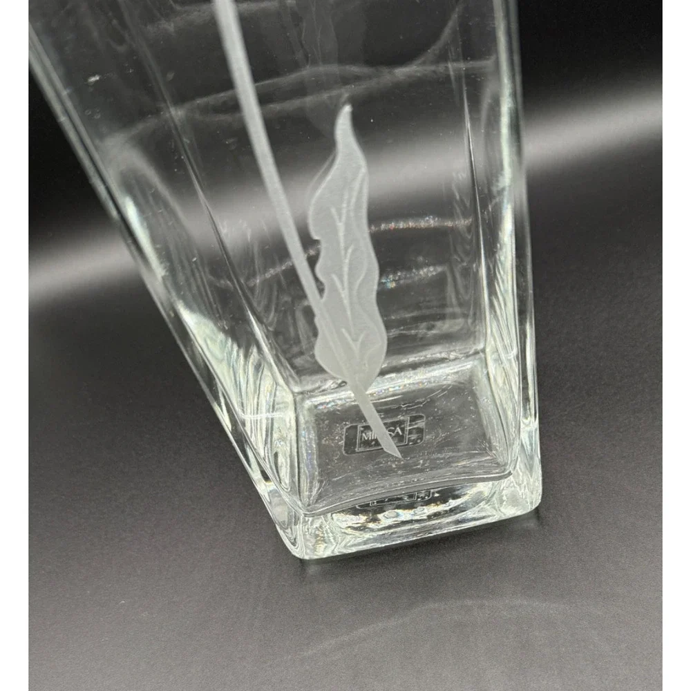 🌿 Mikasa Etched Glass Vase Square Column Floral Design 11.75” Tall